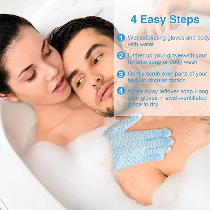 Yiclick Heavy Exfoliating Gloves, Exfoliating Body Scrubber for Bath Shower Exfoliation, Body Scrub Exfoliator for Dead Skin Remover, Exfoliate Sponge Loofah Washcloth Mitt Men Women (4Blue)