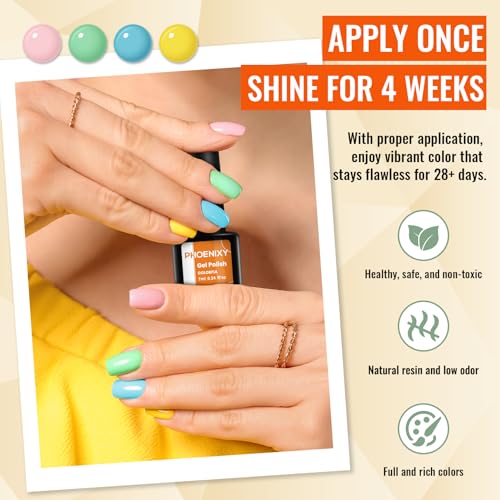 PHOENIXY 62 PCS Gel Nail Polish Set, 54 Colors Gel Polish with Base Coat & Glossy/Matte/Glitter Top Coat All Seasons Nail Polish Set Gifts for Women Girls