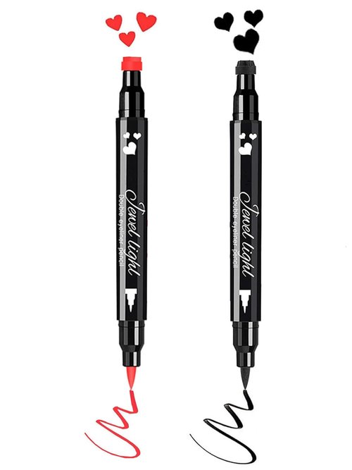 Go Ho Waterproof Liquid Eyeliner Stamps - Double-Sided Black & Red Smudge-Proof Heart Design for Halloween Makeup