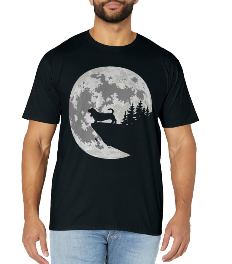 Basset Hound Apparel And Moon Funny Halloween Apparel T-Shirt