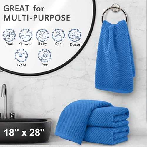 VOOVA & MOVAS Blue Hand Towels for Bathroom, 4 Pack Large 18" x 28" - 100% Cotton | Quick Dry | Thick | Soft | Lightweight, Bathroom Hand Towels, Luxury Towel Gift Set, Denim Blue