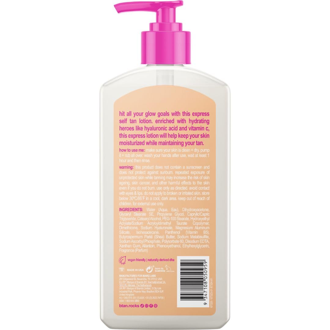 b.tan Dark Self Tanner Lotion - 1 Hour Express Sunless Tanning Cream for Natural Bronze | Hydrating Vitamin C, 8 Fl Oz