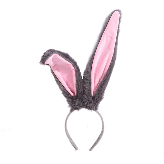 FunSpt Easter Bunny Rabbit Ears Plush Headband Halloween Costume for Aldult Gray