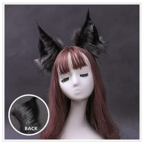 Fxaelian Anime Cute Wolf Cat Dog Ears Headband Hair Clips Halloween Cosplay Costume Party Hair Clips Headpiece Hair Accessories Hairband Headwear Unisex Grey