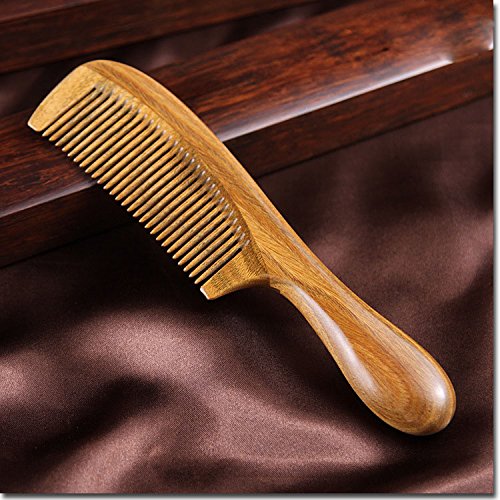 Fine Tooth Natural Green Sandalwood Comb - Exquisite Workmanship Smooth Mellow Handle- Handmade No Static Hair Comb (STY1)