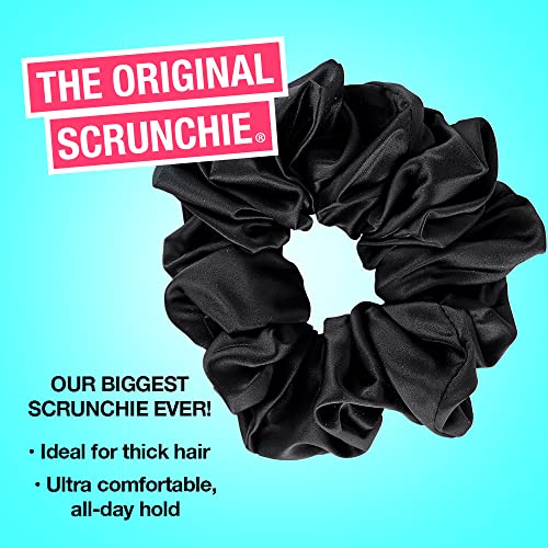 Scunci by Conair The Original Scrunchie Jumbo Size in Washable Black Nylon Silk-Like Fabric, Perfect for Wrist-to-Hair Versatility, 1 Count (Pack of 2)