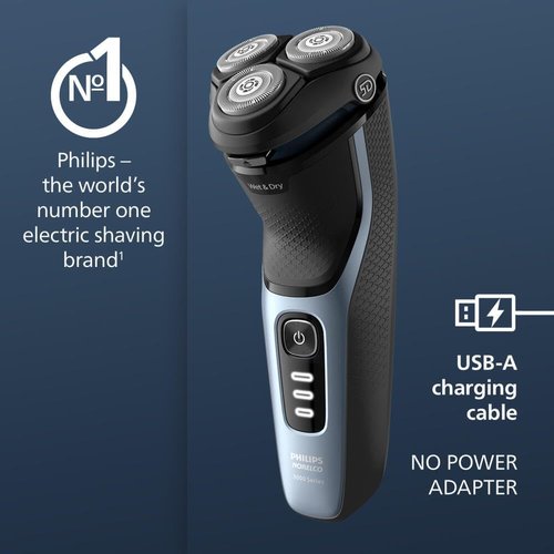 Philips Norelco Electric Shaver 3600 Series - Wet & Dry, Travel Pouch, Storm Blue, Model S3243/91
