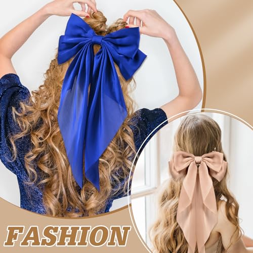 10 Pack Large Hair Bows for Women Girls, Hair Accessories Ribbon Bow Hair Clips Silky Satin Big Hair Bows French Bowknot Hairpin for Long Hair, Curly, Short Hair, Straight