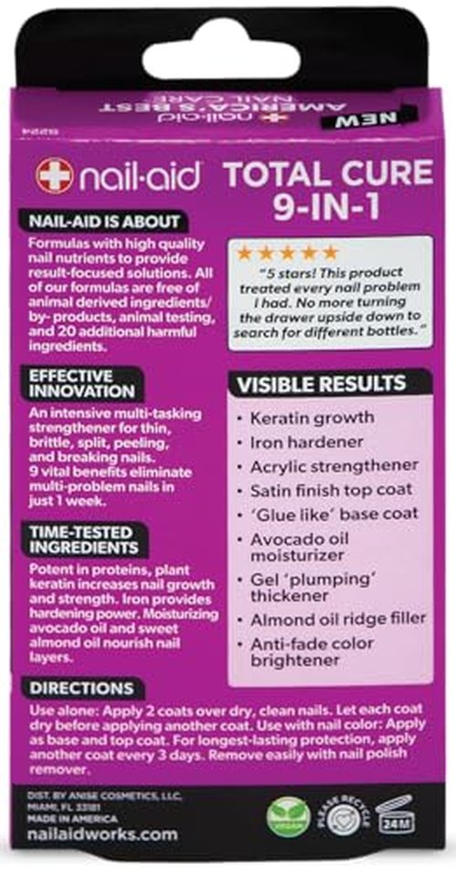 Nail-Aid Total Cure 9 in 1 Nail Treatment - Strengthen, Smooth, & Brighten Brittle Nails - Clear, 0.55 Fl Oz