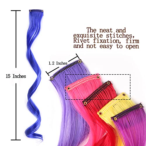 24 Pcs Curly Colored Party Highlight Colorful Clip in Hair Extensions Synthetic Hairpieces Cosplay Dress Up Fashion for Girls Women Kids Gift (12 Pcs Pink + 12 Pcs Light Purple)