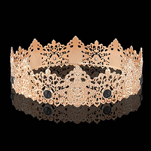 King Men Tiara Crown Imperial Medieval Headband Crystal Pageant Costumes For Birthday Party Prom Halloween Hair Accessories (Gold With White Stone)