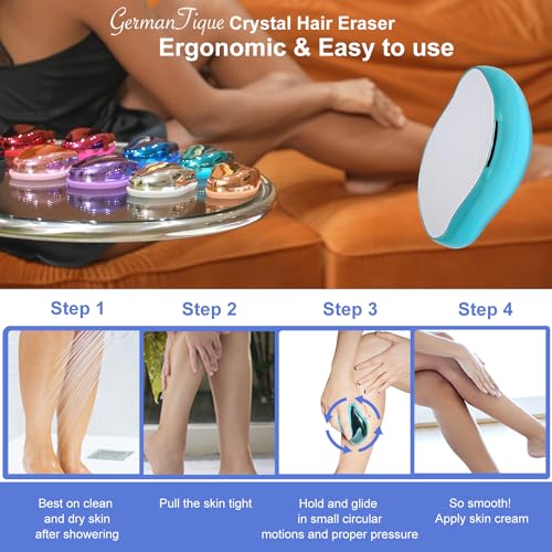 Germantique Crystal Hair Eraser,Natural Crystal Hair Remover,Reusable Painless Nano Glass Hair Removal Device Without Shaver,Gentle Crystal Epilator and Exfoliator for Soft Silky Skin(Light Blue)