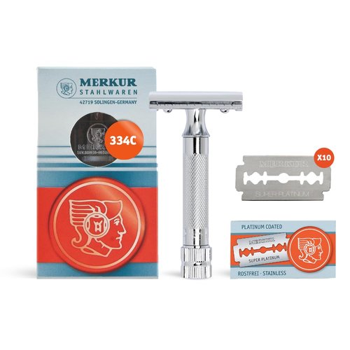 Merkur Short Handle Safety Razor - Precision Shaving with 10 Blades Included