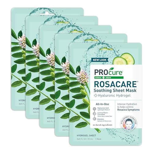 PROcure Rosacare Redness Relief Face Mask - 5 Pack | Hydrating Hyaluronic Acid & Calming Licorice Root for Sensitive Skin