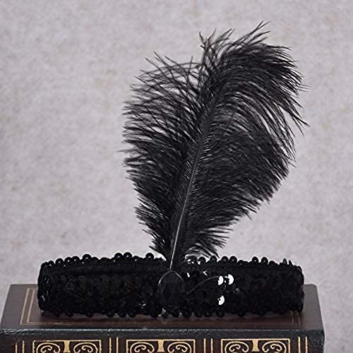 The Only One 20Pcs Halloween Black Sequins Headband 1920s Carnival Party Halloween Accessory Party Halloween decoration Feather Headband For Women