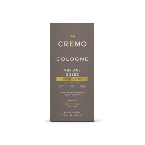 Cremo Cologne For Men - Vintage Suede Mens Cologne Spray, A Combination of White Moss, Rich Amber, and Smooth Suede, Multi-Layered Signature Men's Fragrances, 3.4 Fl Oz