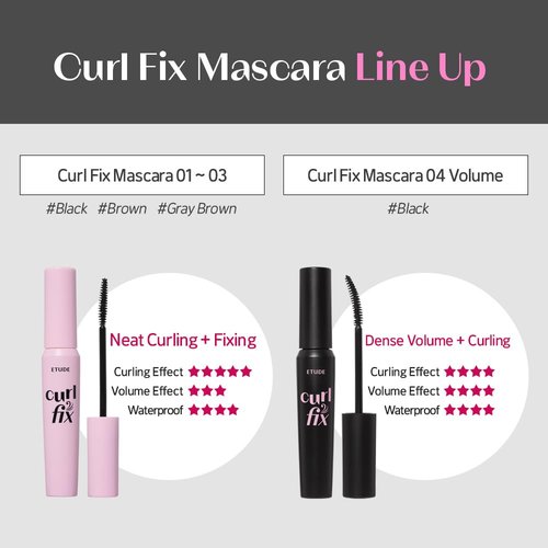 ETUDE Curl Fix Mascara - Long-Lasting, Waterproof Lash Mascara for Strong Curl - Black (0.27 Fl Oz)