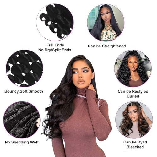 16A Raw Body Wave Bundles Human Hair 100% Human Hair Bundles,Triple Lifespan Virgin Remy Hair Extensions,Keep Texture Silky Soft After Multiple Washes (Body Wave 1 Bundle, 28 Inch)