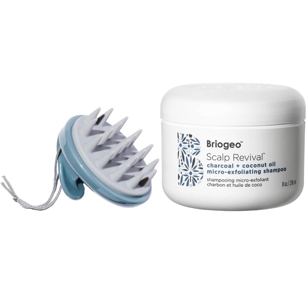 Briogeo Scalp Revival Detox Bundle - Charcoal & Coconut Oil Shampoo + Scalp Massager | Soothes Itchy Scalp | 8 fl oz