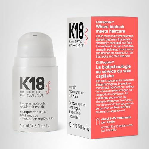 K18 Leave-In Molecular Repair Hair Mask, Patented, Lasting Repair For Dry, Frizzy, Damaged Hair, Reverse Damage In 4 Minutes From Bleach, Color, Chemical Services + Heat