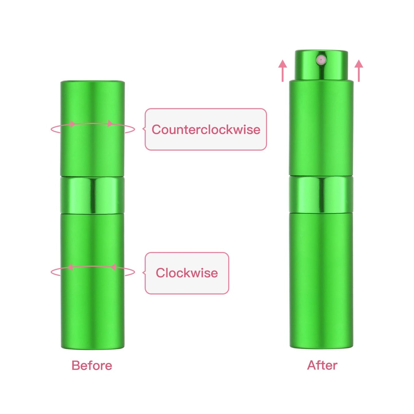 Tekson 8ml Travel Perfume Atomizer Refillable, Mini Cologne Spray Bottle Empty, Small Aftershave Portable Sprayer for Liquid Dispenser (Green&Orange)