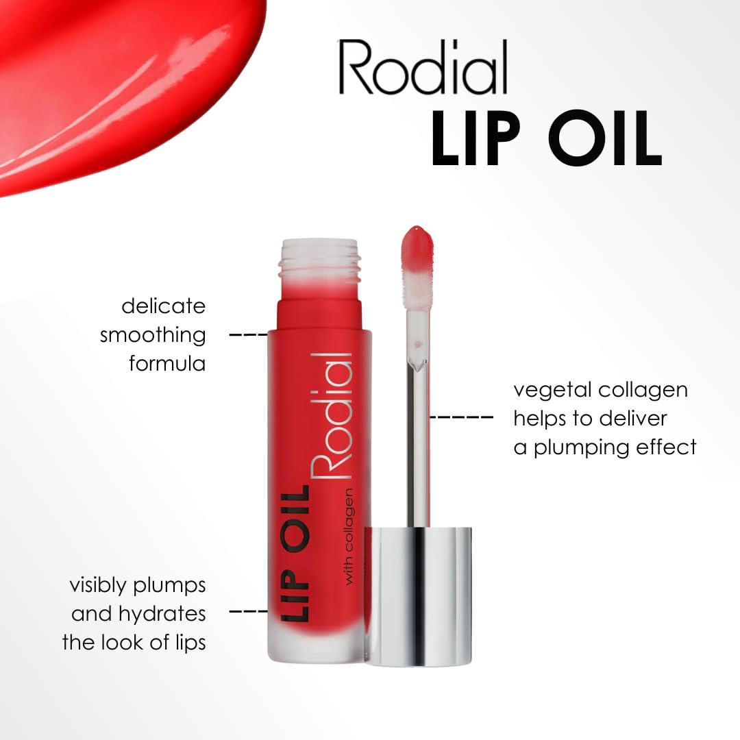 Rodial Plumping Collagen Lip Oil Cherry 0.13fl.oz, Vegan Collagen-Infused Lip Oil with Macadamia and Jojoba Oil, Deep Hydration for Fuller-Looking Pout, Ultra-Nourishing Formula