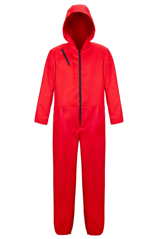 Adult Costume Red Jumpsuit Mens Halloween Costumes for Men Coveralls Outfit Suits Red with Hat-S