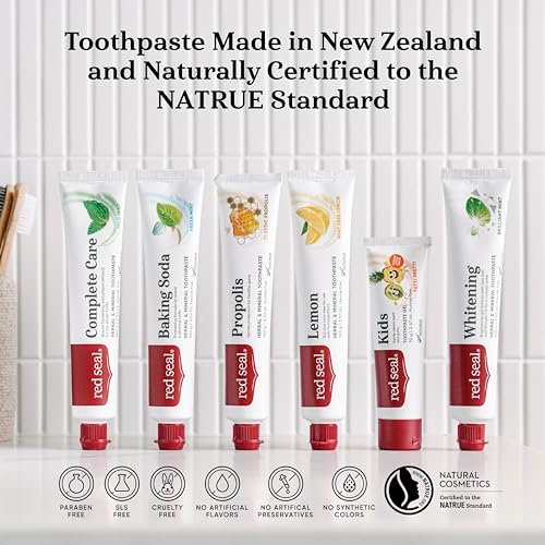 Red Seal Kids Toothpaste - Tutti Frutti Flavor, Fluoride Free, No Synthetic Colors, Paraben & SLS-Free, Vegan, Cruelty-Free, NATRUE Certified - Ideal for Parents Seeking Natural Oral Care, 2.47oz