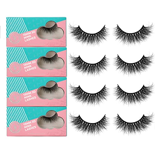 SY LASHES 20mm Mink Lashes 3D Real Mink Eyelashes Fluffy Dramatic Long False Eyelashes Wispy Soft Reusable Thick Full Volume 5D Fake Eye Lashes (Vanessa01, 4 Pairs)