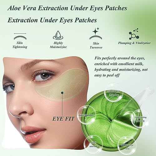 Under Eye Patches for Puffy Eyes and Dark Circles ? 60 PCS Aloe Vera Under Eye Mask with Pure Natural Extracts to Combat Puffiness, Fine Lines, Wrinkles, and Bags