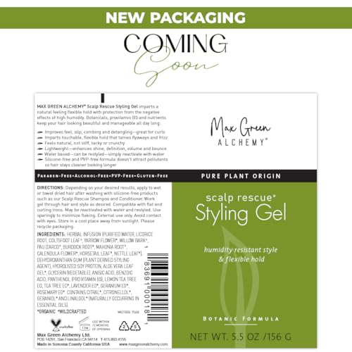 Scalp Rescue Styling Gel, Organic Unisex Formula Controls Frizz and Fly Away Hair, Curly Hair Community Favorite Gives Flexible Natural Hold, Fights Humidity, Alcohol Free & Water Based