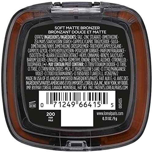 L'Oreal Paris Infallible Up to 24H Fresh Wear Soft Matte Longwear Bronzer. Waterproof, heatproof, transfer, humidity and sweatproof, Fair, 0.31 oz