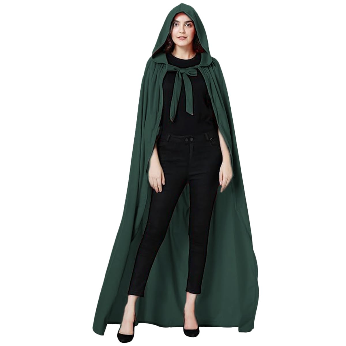 yolsun Unisex Adult Deluxe Wool-Blend Hooded Cloak Dutch Velvet Cape for Halloween Cosplay Costumes(Dark green,59'')