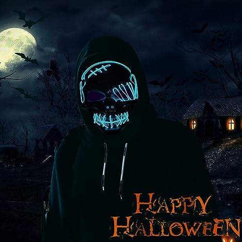 Naisidas Halloween Mask LED Scary Skull Mask, Halloween Light up Mask Decoration for Halloween Festival, Scary Party,Costume Cosplay with 3 Light Modes(Ice Blue)