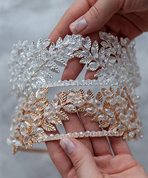 Aimimier Bridal Crystal Leaf Vine Tiara Crown Gold Leaf Headband Wedding Headpiece Bridesmaid Prom Festival Hair Accessories for Women and Girls (Gold)