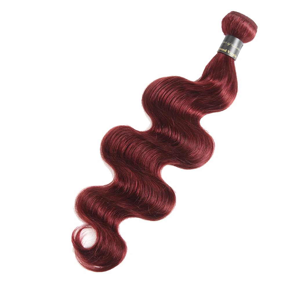 10A Body Wave Human Hair Bundles #99J Human Hair Bundles 24 Inch 100% Unprocessed Brazilian Virgin Human Hair Extensions Burgundy Hair Weave for Women