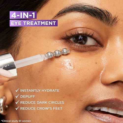 L'Oreal Paris Revitalift Hyaluronic Acid + Caffeine Hydrating Eye Serum for Dark Circles, Fragrance Free .67 fl. oz + Moisturizer Sample