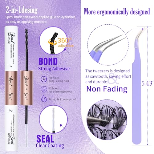 Geeneiya Natural Lash Clusters Kit Wispy Lash Extension Kit Bottom Lashes DIY Eyelash Extension Kit D Curl Individual Eyelashes Kit with Waterproof Lash Bond and Seal, Lash Tweezers (30D+40D+BOTTOM)