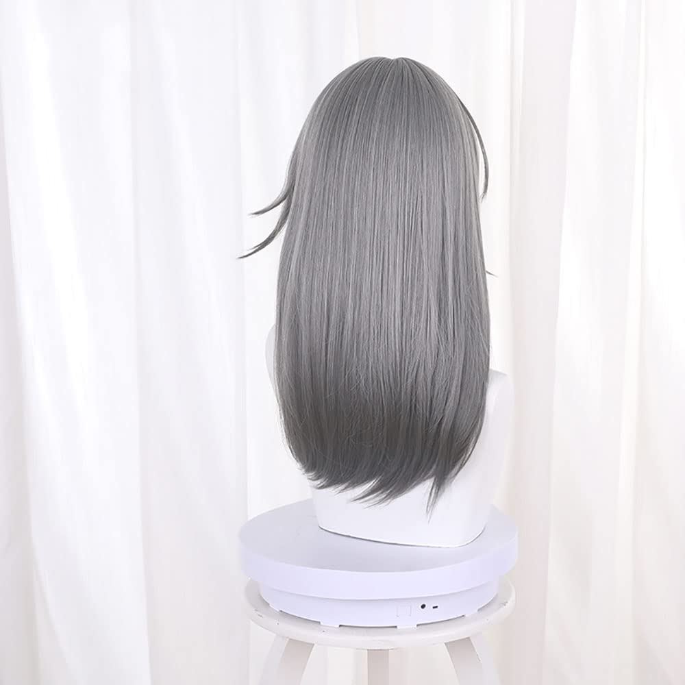 XiongXiongLe Grey Wig for Women Cosplay Female Trailblazer Upturned Medium Length Hair Replacement Wig Girls Cos Honkai Star Rail Party Halloween Christmas(Female Trailblazer)