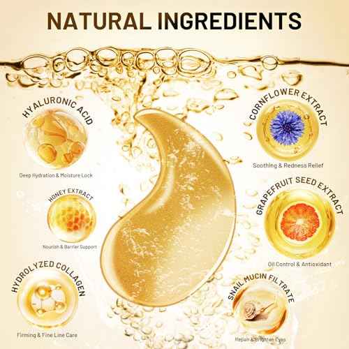 24K Gold Infused Hydrogel Eye Patches - 30 Pairs for Dark Circles, Wrinkles, Eye Bags & Puffy Eyes | Retinol & Collagen Complex, Hydrating Firming Treatment Alternative? (Gold)