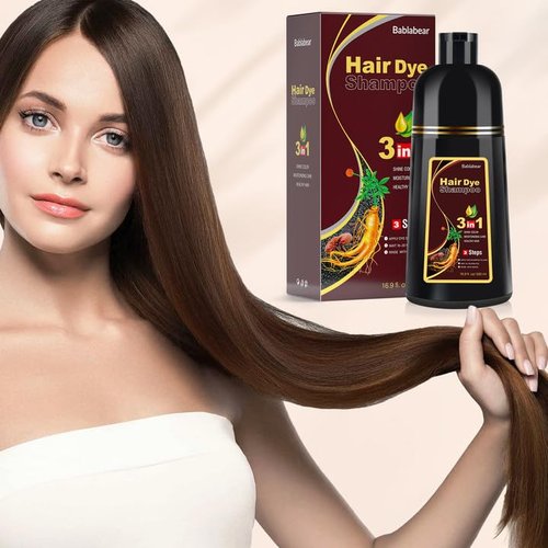 Bablabear Dark Brown Hair Color Shampoo - Instant 3-in-1 Dye for Gray Hair | 500ML for Men & Women