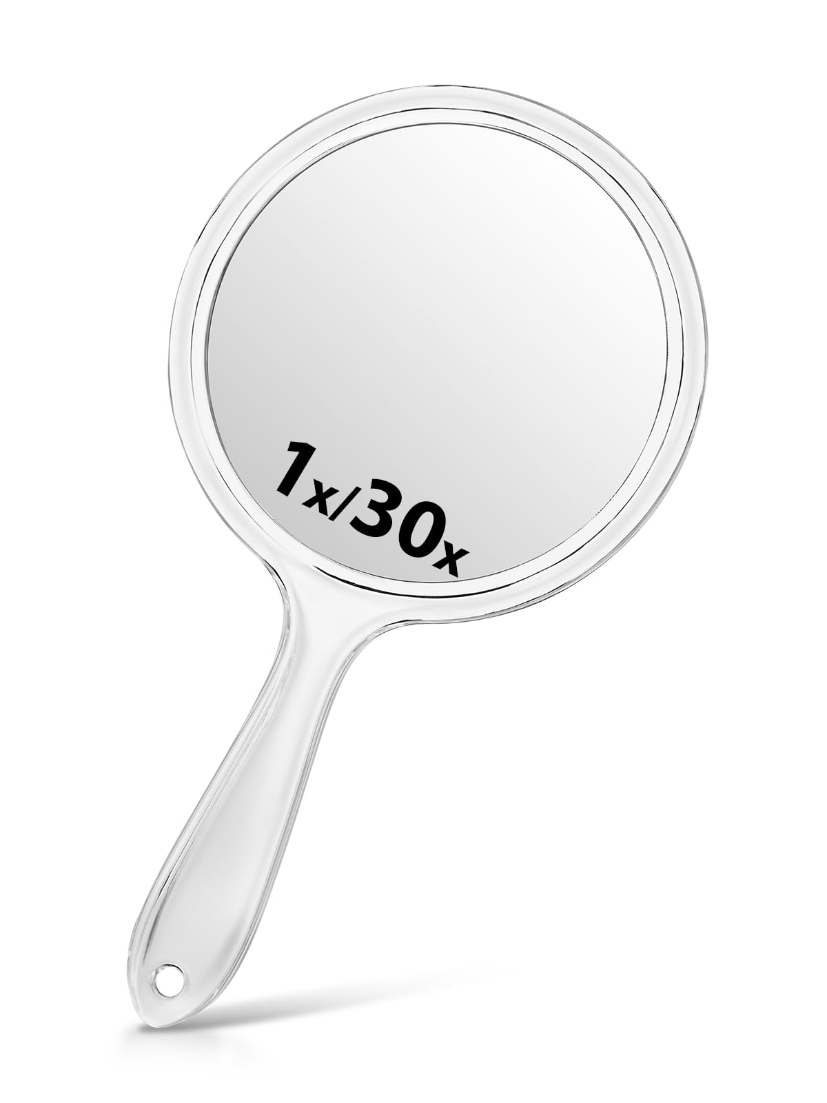 Macaki Hand Mirror, Double-Sided 1X/30X Magnifying Mirror with Handle, Acrylic, 8.3" L x 4.5" W, Clear, Pack of 1