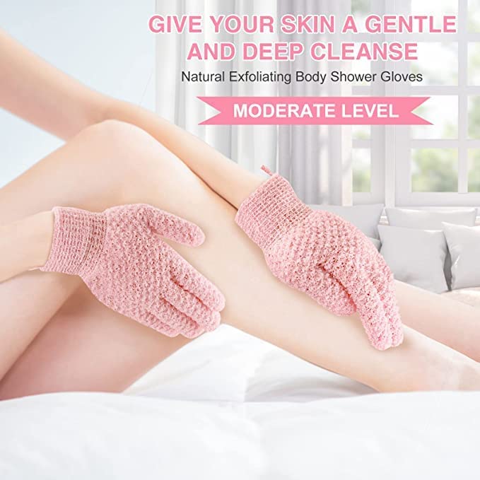 Yiclick Heavy Exfoliating Gloves, Exfoliating Body Scrubber for Bath Shower Exfoliation, Body Scrub Exfoliator for Dead Skin Remover, Exfoliate Sponge Loofah Washcloth Mitt Men Women (4Blue)