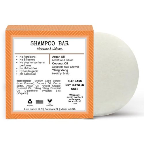 Bar Shampoo - Clean Non-Toxic Formula for Moisture & Volume | Argan Oil & Essential Oils | Handmade in USA - 1 Pack