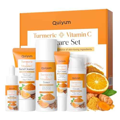 Skin Care Set, Turmeric Vitamin C Skincare Kits 5PCS - Beauty Skin Care for Women, Facial Skin Care Routine Set Kit, Dark Spot Remover for Face, Reduce Acne, for Oily Skin