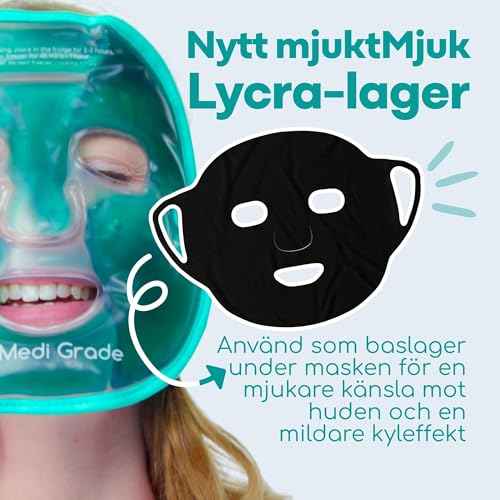 Medi Grade Cooling Gel Face Mask with 1 Lycra Fabric Mask and Storage Pouch - Soothing Gel Face Mask for Dark Circles and Puffiness - Cold Full Face Gel Mask Relaxation