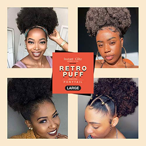 GLAM21USA Afro Puff Drawstring Ponytail Retro Kinky Curly Ponytail Wig Clip in Bun Hair Piece for Black Women Synthetic Hair Extension (LARGE, 1 (Jet Black))