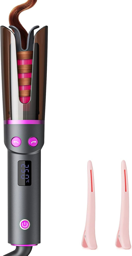 Skiennix Negative Ion Automatic Rotating Curling Iron - Smart Tangle-Free, Dual Voltage, Portable 1-Inch Ceramic Curler for Home & Travel