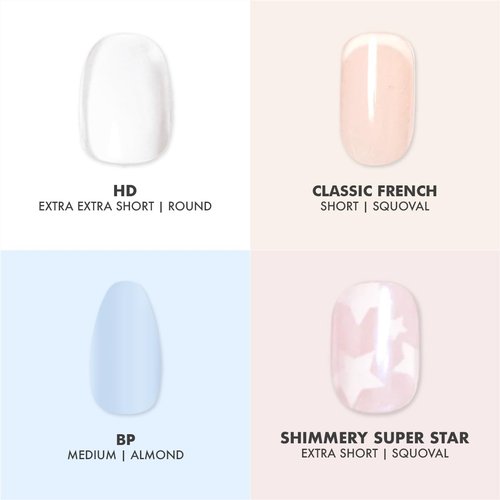 Olive & June Press-On Nail Bestsellers Kit - 4 Realistic Sets in HD Crisp White, Classic French & More | Non-Damaging Glue, Up to 14-Day Wear