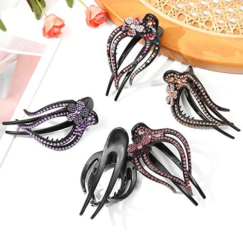 French Concord Flat Hair Clips - 6PCS Curved Hair Claw No Slip Hair Clips Volume Strong Hold Clip Hair Claw for Women Girls (5PCS Spark Curved(Medium,4"))